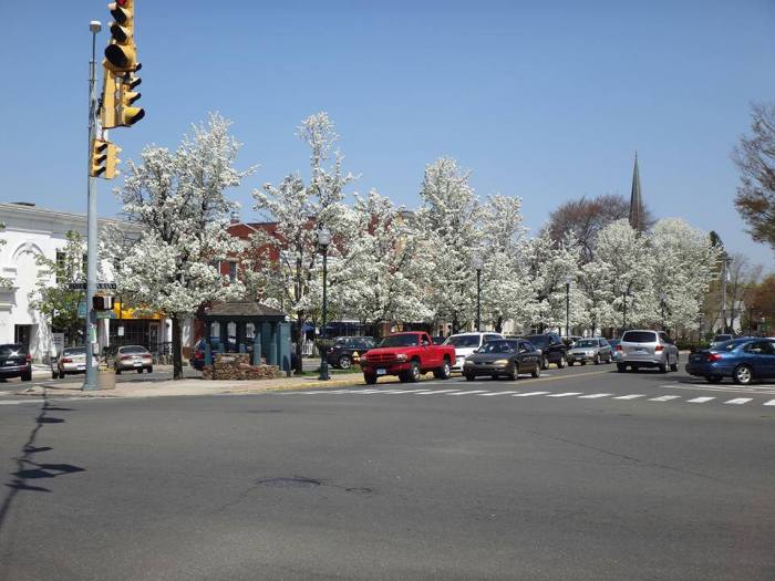 down town in early spring